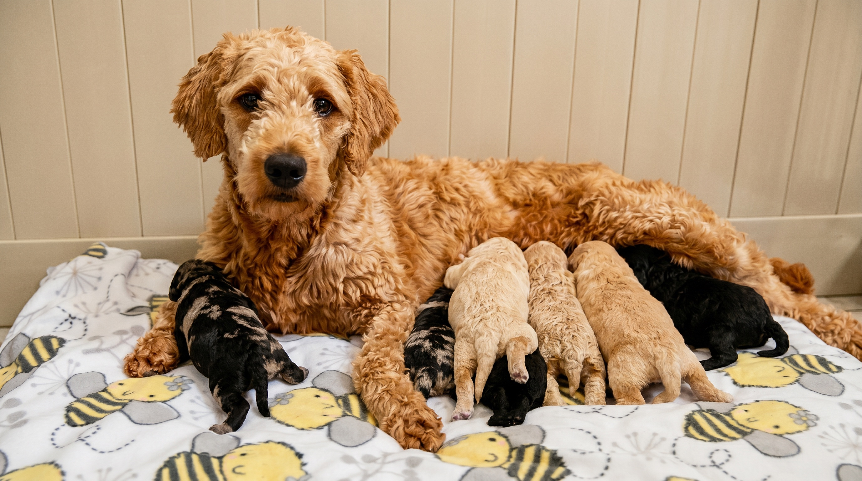 Puppies at two to three weeks beginning to open their eyes